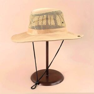 Unisex Breathable Mesh Fisherman Bucket Hat Solid Color khaki